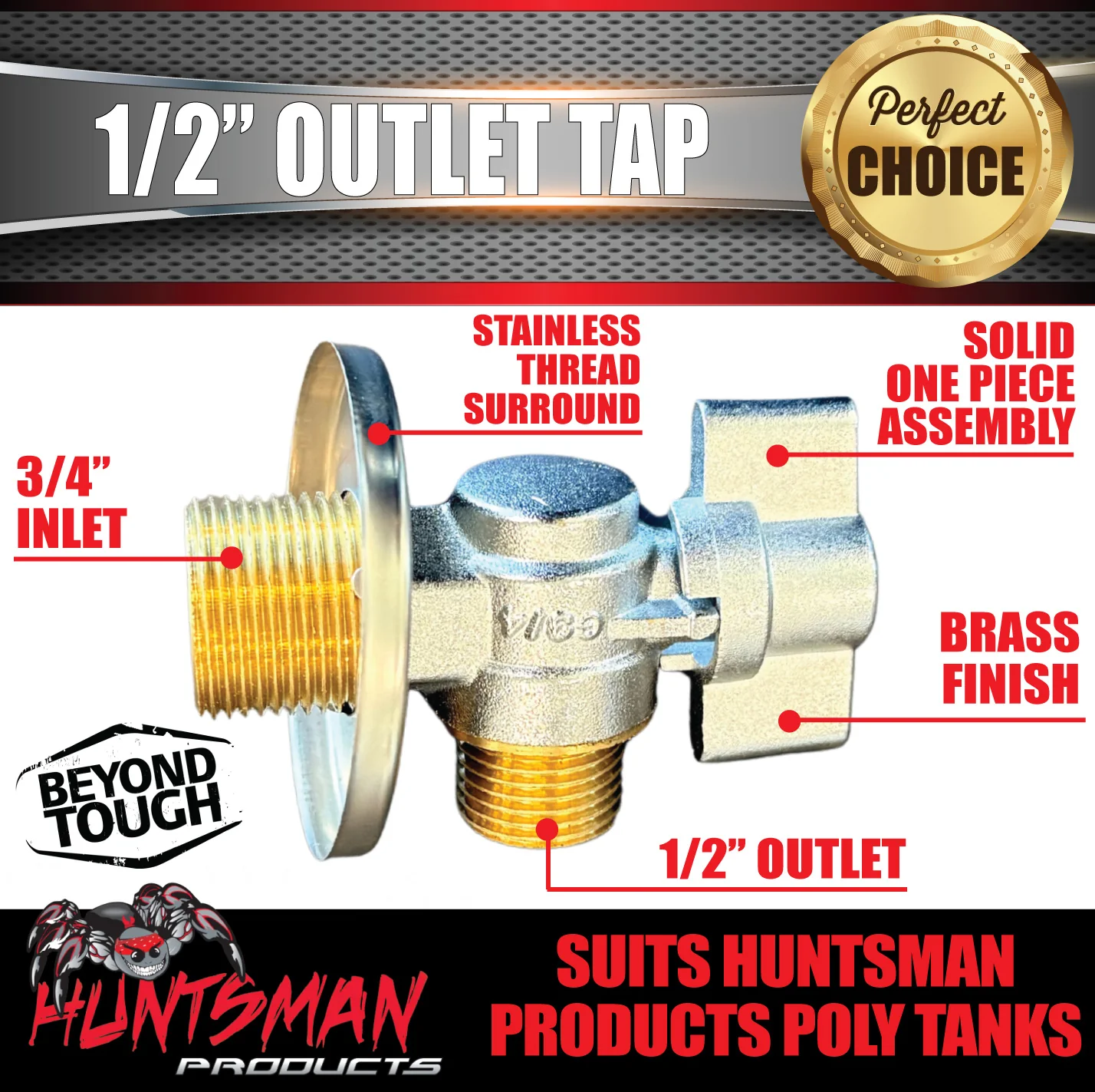 1/2" Outlet Tap with 3/4" Inlet to Suit Huntsman Products Poly Water Tanks - Image 2