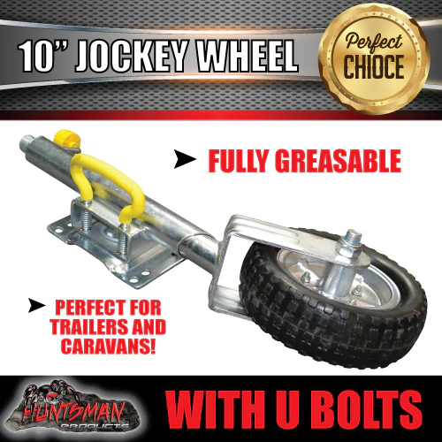 10" Trailer Caravan Swing Up Jockey Wheel & 100x50mm U bolts. 1000Kg Rated - Image 3