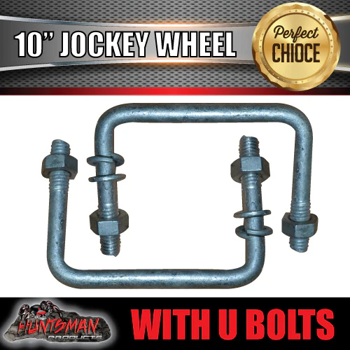 10" Trailer Caravan Swing Up Jockey Wheel & 75x50mm U bolts. 1000Kg Rated - Image 2