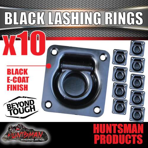 10x Black E coated Lashing Rings Tie Down Anchor Points 100mm x 95mm For Ute Trailer Truck