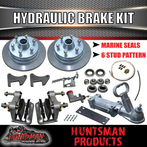 12" Parallel 1600Kg 6 Stud Boat Trailer Hydraulic Disc Brake Kit & Coupling kit