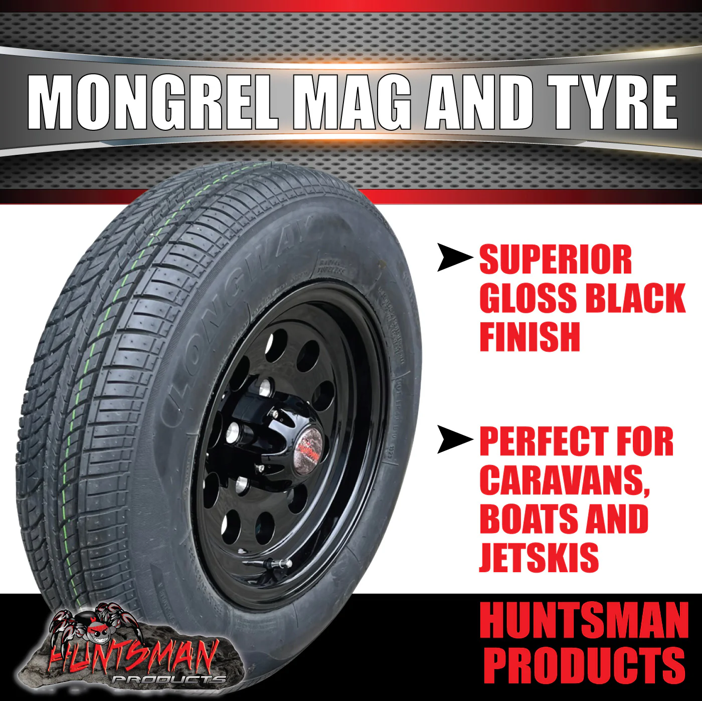 13" & 155R13C tyre, Ford Stud Pattern Mongrel Alloy Wheel for Caravan Trailer Boat Jetski - Image 5