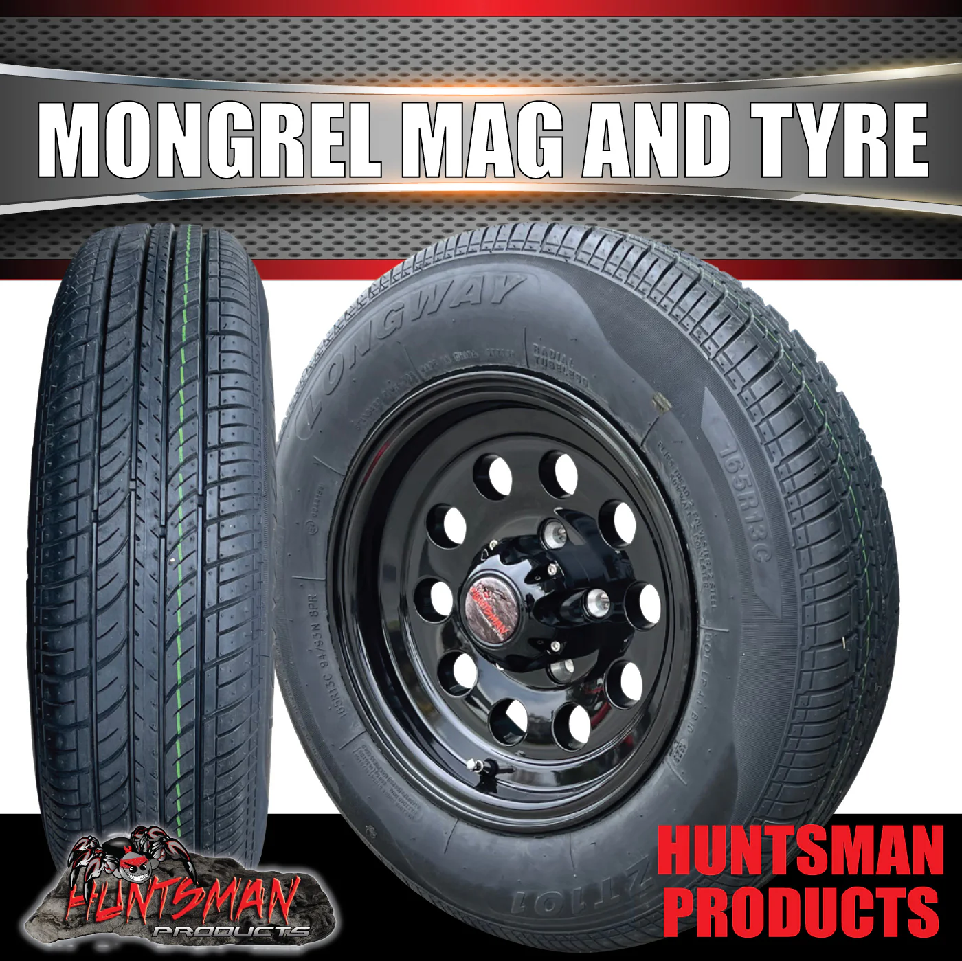 13" & 175R13C tyre, Ford Stud Pattern Mongrel Alloy Wheel for Caravan Trailer Boat Jetski - Image 2