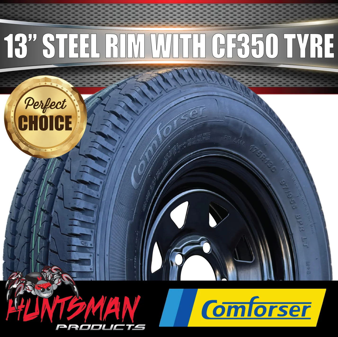 13x4.5 & 175R13C Black Ford Pattern Sunraysia Trailer Caravan Wheel Rim & Comforser CF350 Tyre - Image 4