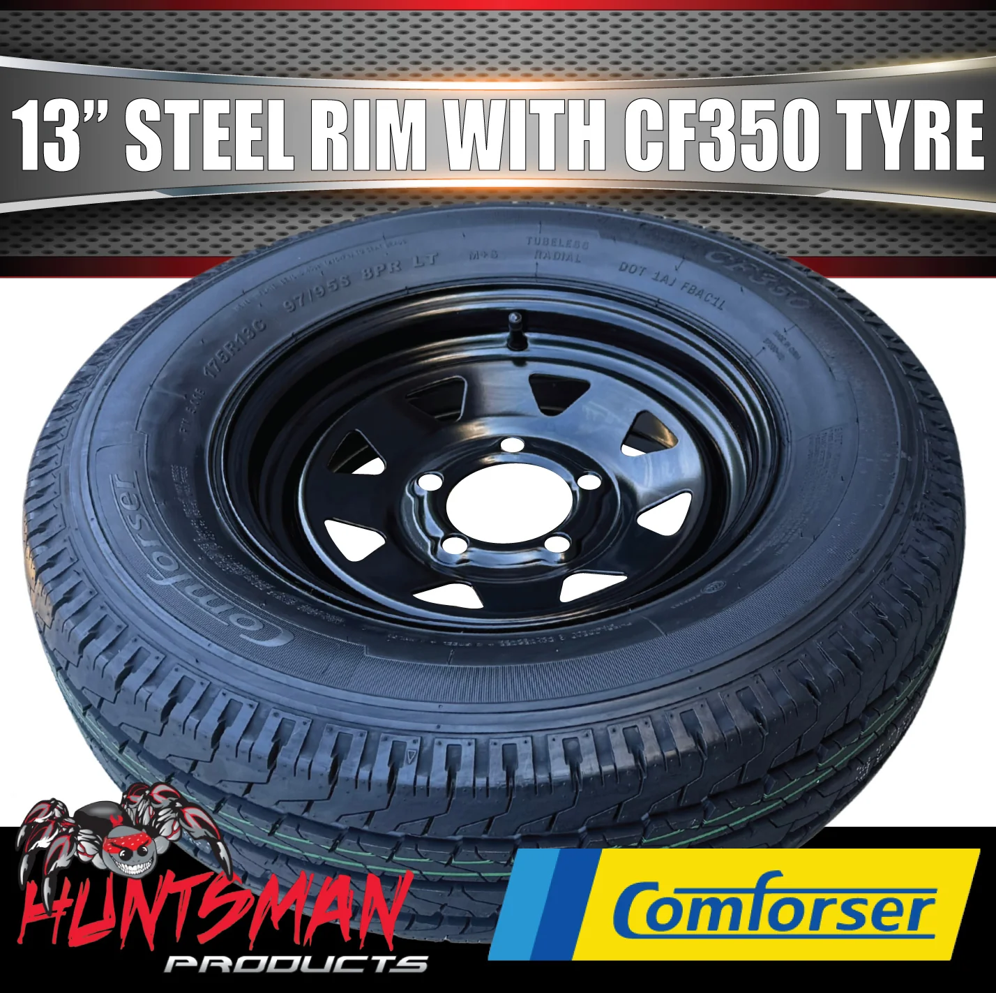13x4.5 & 175R13C Black Ford Pattern Sunraysia Trailer Caravan Wheel Rim & Comforser CF350 Tyre - Image 5