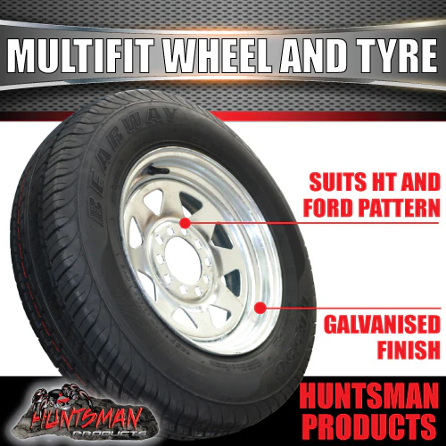 13" trailer galvanised multi fit steel Wheel &155R13C Tyre: suits Ht & Ford. 155 13 - Image 4