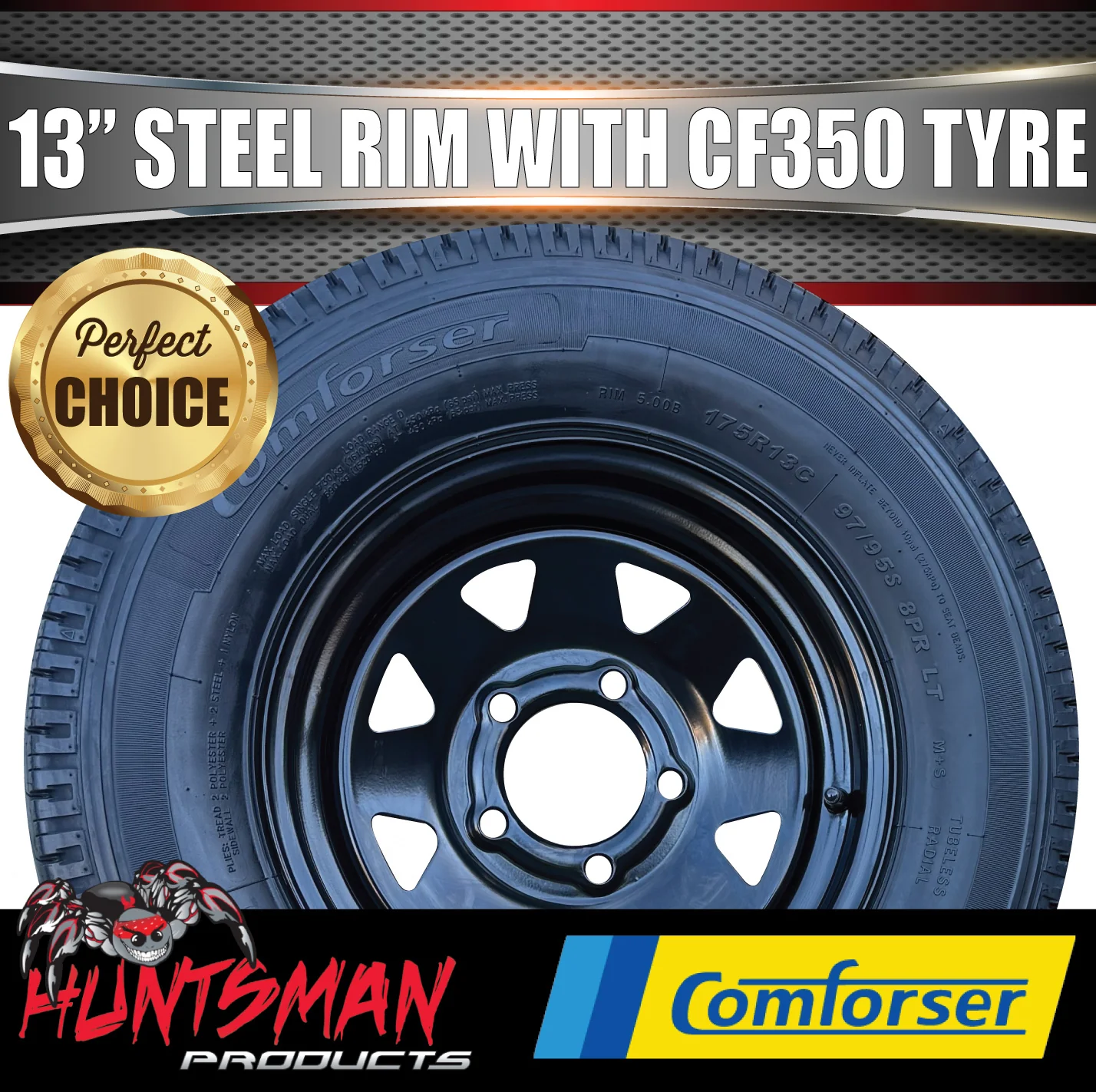 13x4.5 & 175R13C Black Sunraysia HT Holden Trailer Caravan Wheel Rim & Comforser CF350 Tyre 175 - Image 3