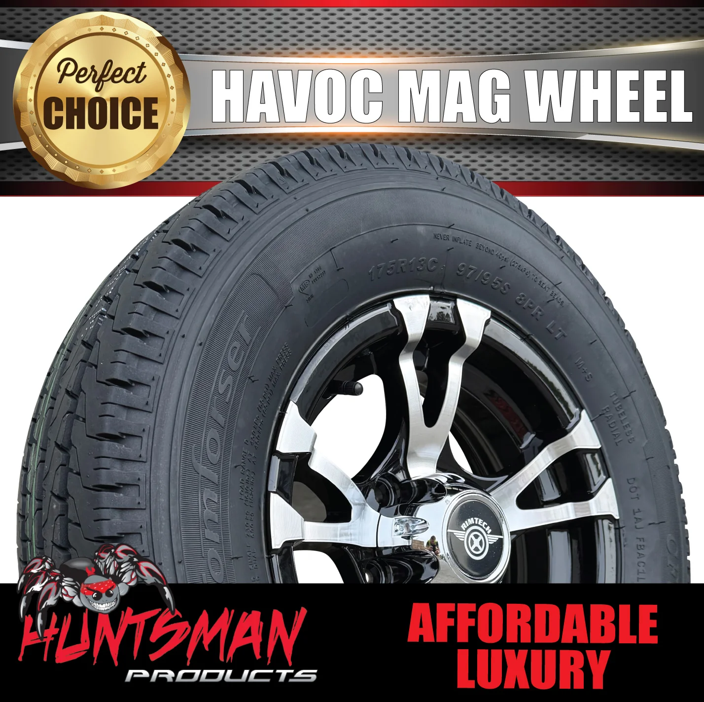 13" Trailer Caravan Ford Pattern Havoc Alloy & 165R13C tyre. 165 13 - Image 2