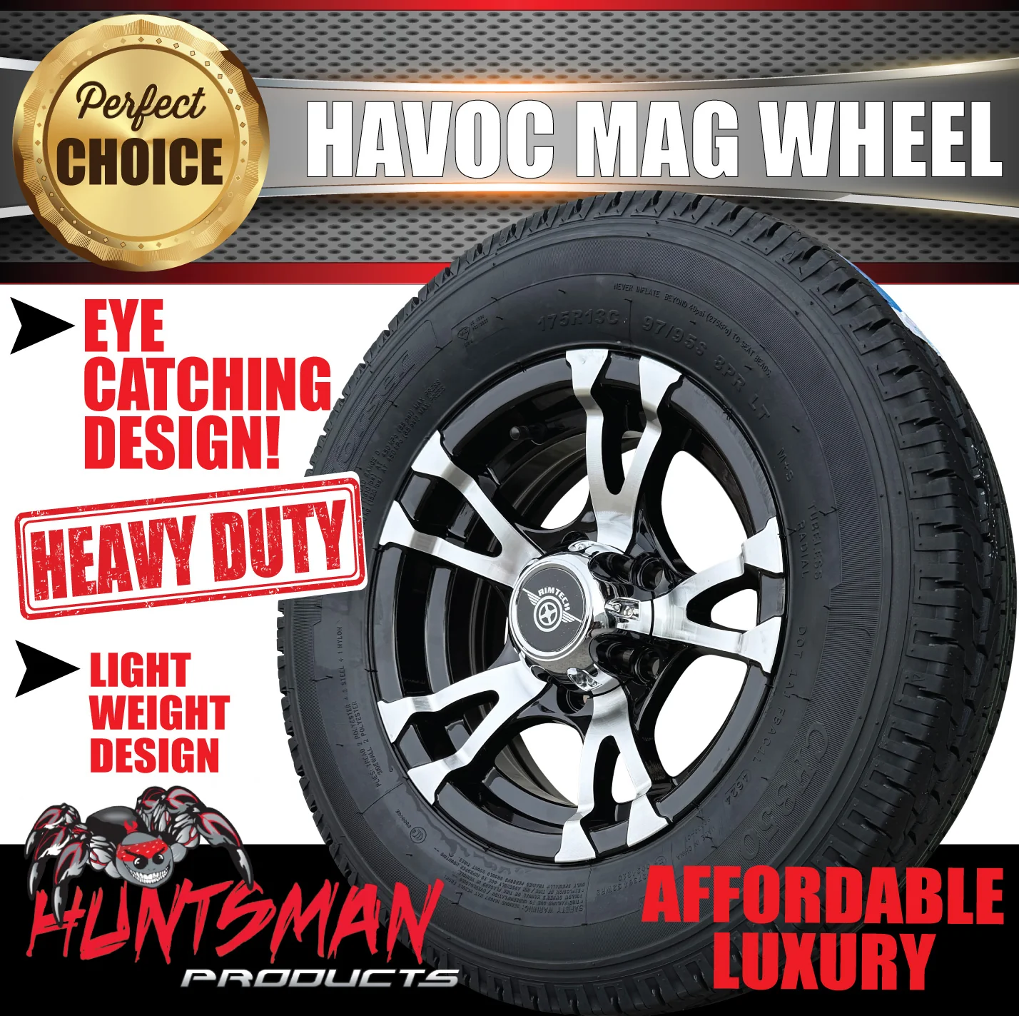 13" Trailer Caravan Ford Pattern Havoc Alloy & 165R13C tyre. 165 13 - Image 5