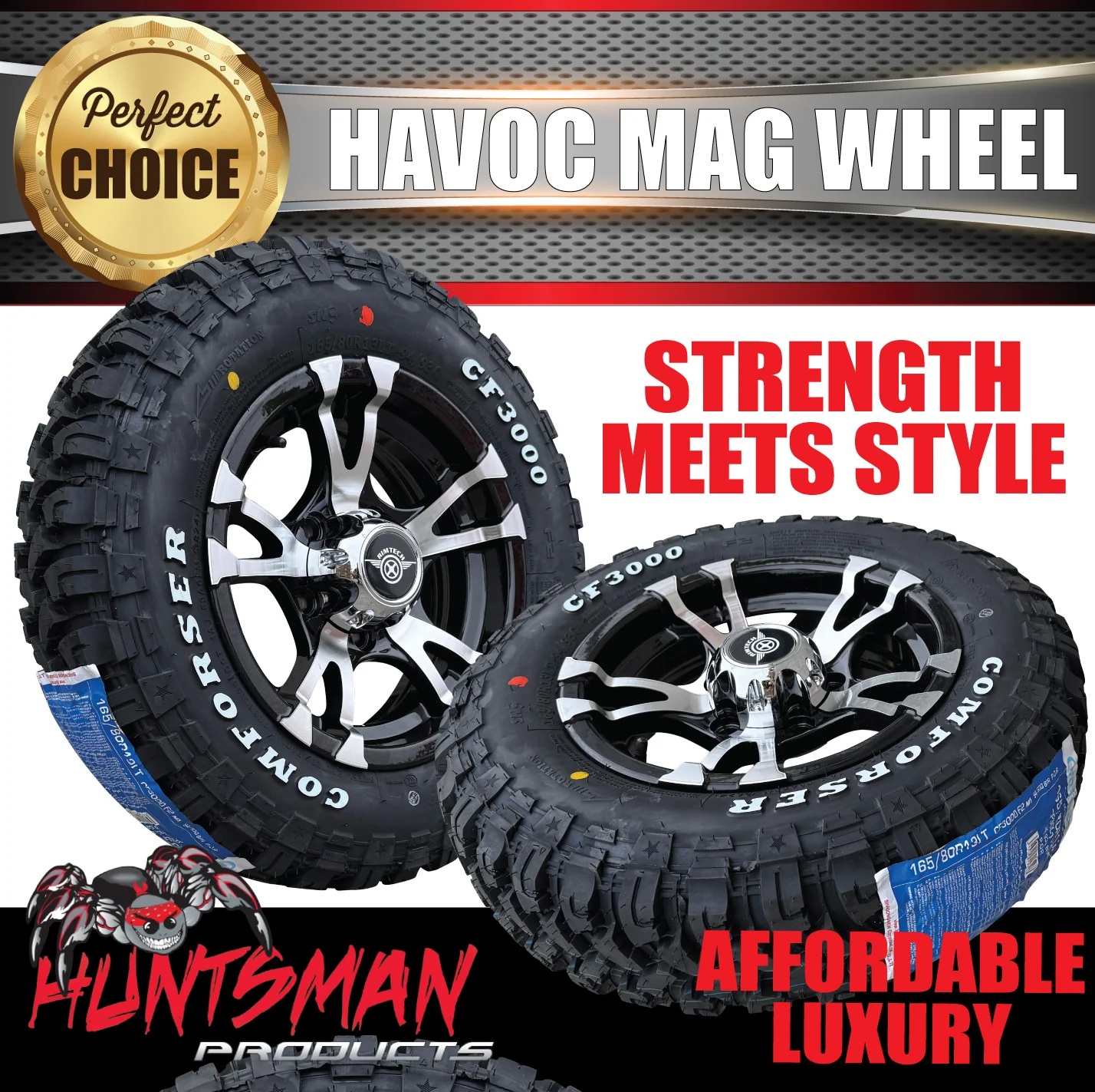 13" Trailer Caravan HT Holden Stud Havoc Alloy Rim & 165/80R13 CF3000 Mud tyre. 165 80 13 - Image 2