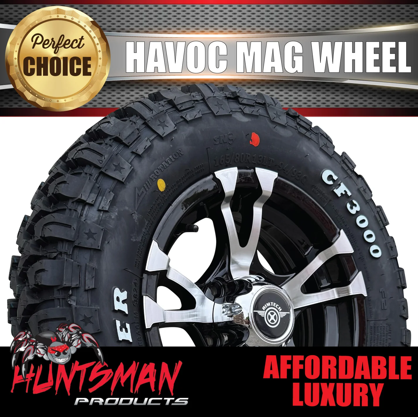13" Trailer Caravan HT Holden Stud Havoc Alloy Rim & 165/80R13 CF3000 Mud tyre. 165 80 13 - Image 3
