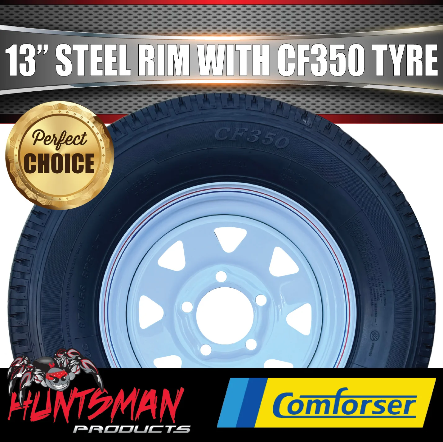 13x4.5 & 175R13C White Trailer Caravan Sunraysia Ford Pattern Wheel Rim & Comforser CF350 Tyre - Image 3