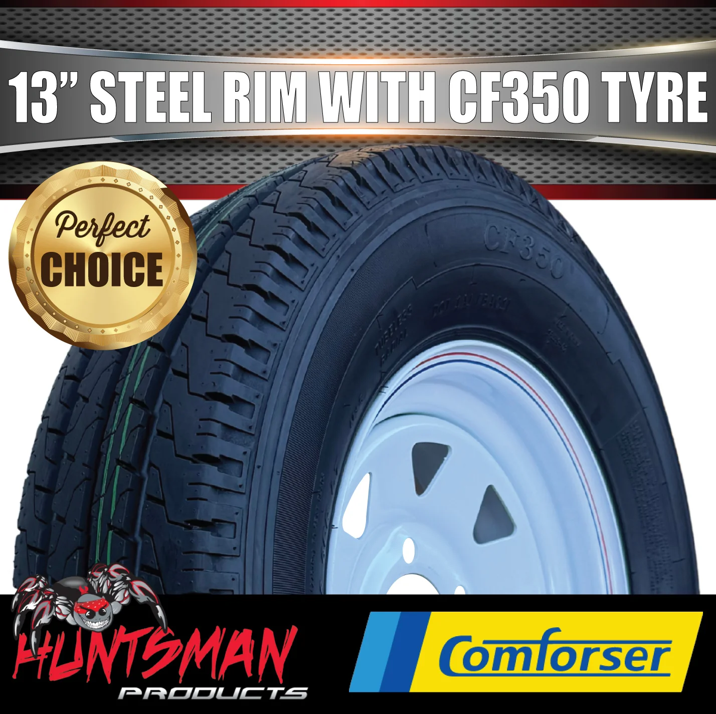 13x4.5 & 175R13C White Trailer Caravan Sunraysia Ford Pattern Wheel Rim & Comforser CF350 Tyre - Image 5