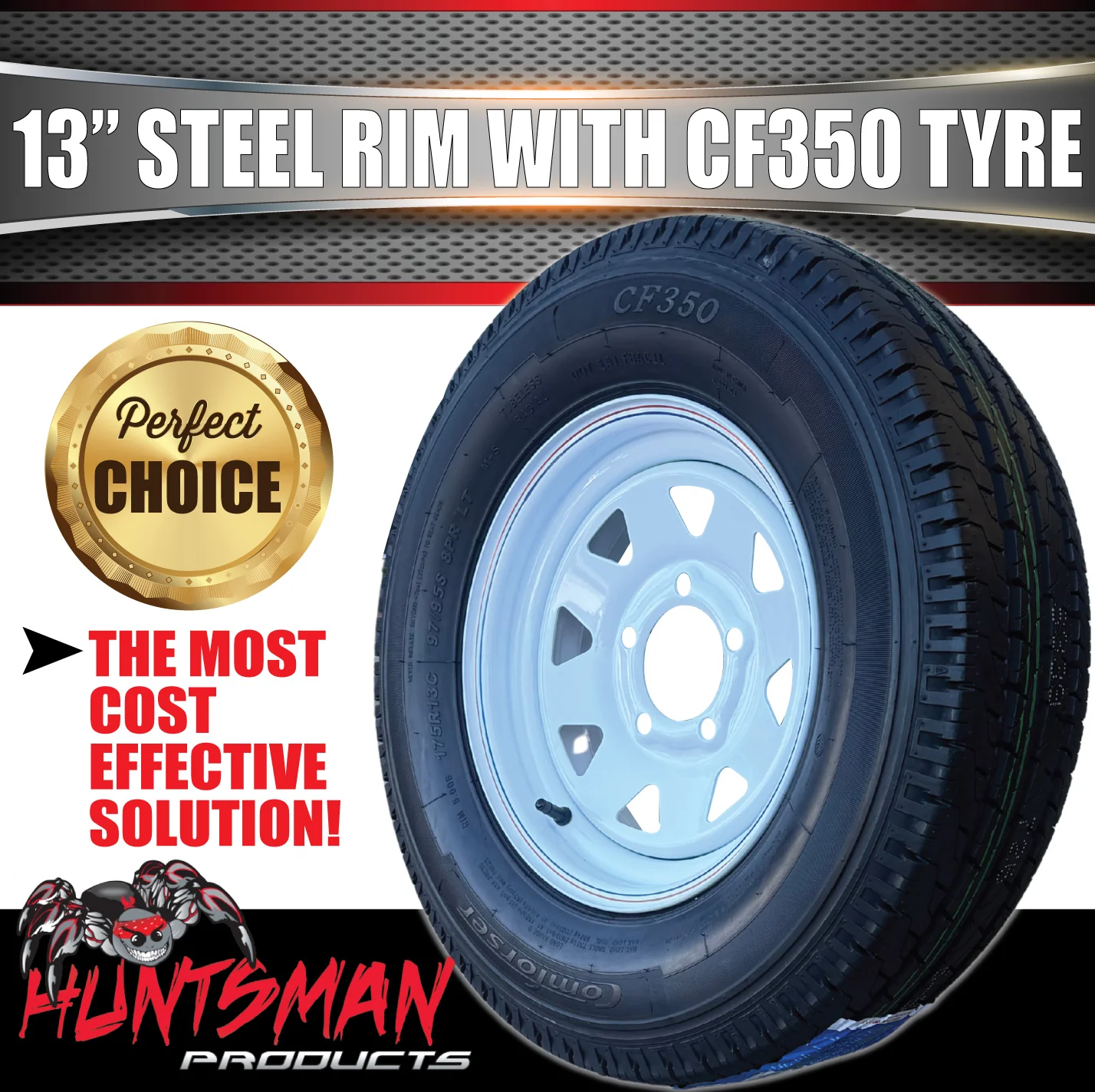 13x4.5 & 175R13C Sunraysia HT Holden White Trailer Caravan Wheel Rim & Comforser CF350 Tyre - Image 4