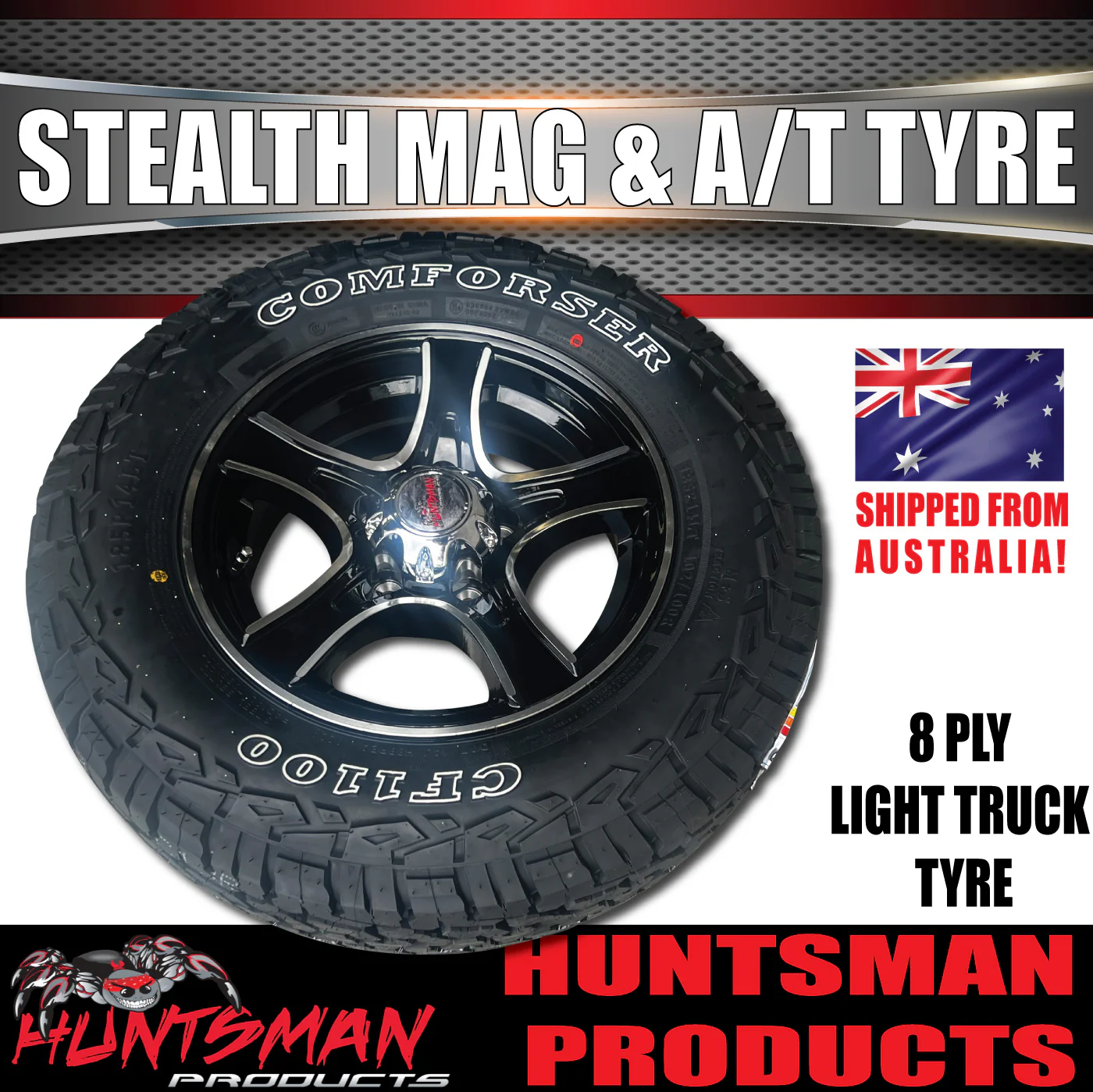 14" & 175/70R14 LT RA1100 Ford Stud Stealth Trailer Caravan Mag Wheel Rim & All Terrain Tyre - Image 8