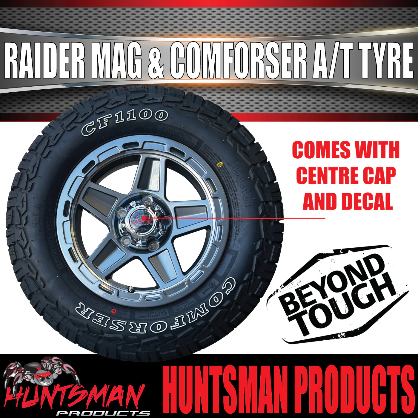 14" & 175/70R14 LT RA1100 Ford Stud Gunmetal Raider Trailer Caravan Mag Rim & All Terrain Tyre - Image 6