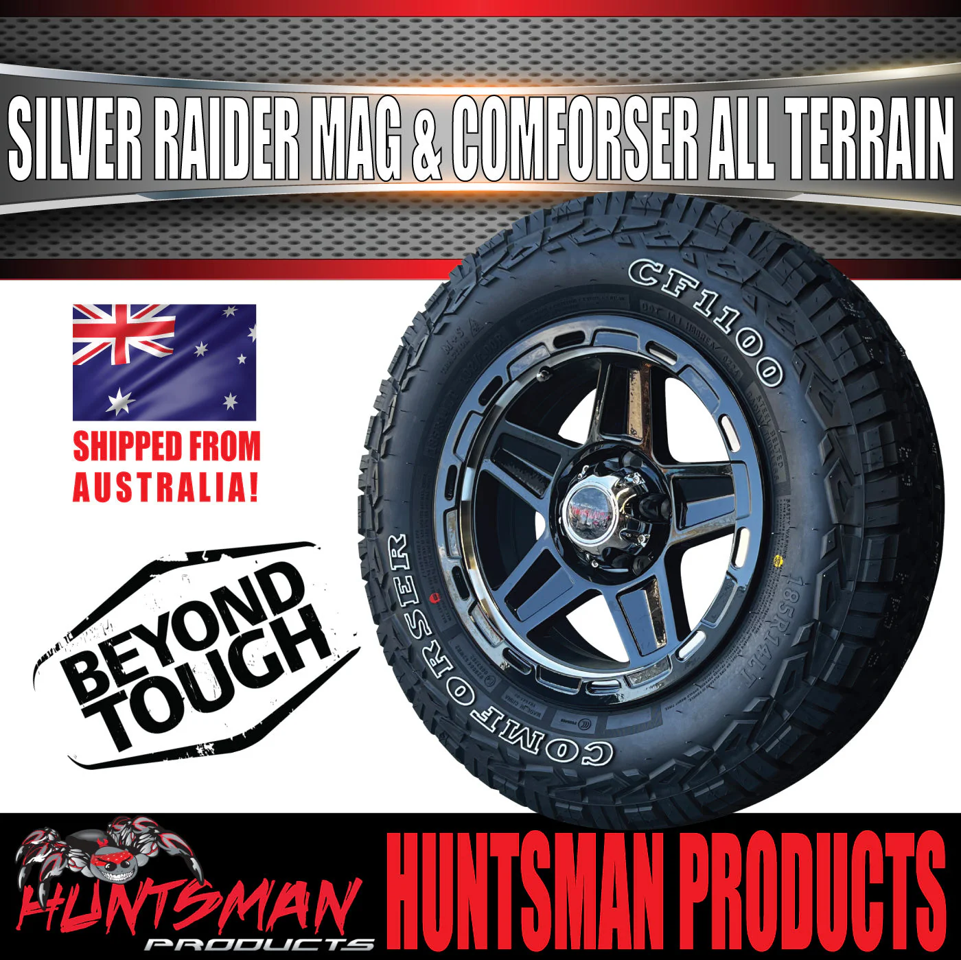 14" & 175/70R14 LT RA1100 Ford Stud Silver Band Raider Trailer Caravan Mag Rim & All Terrain Tyre - Image 4