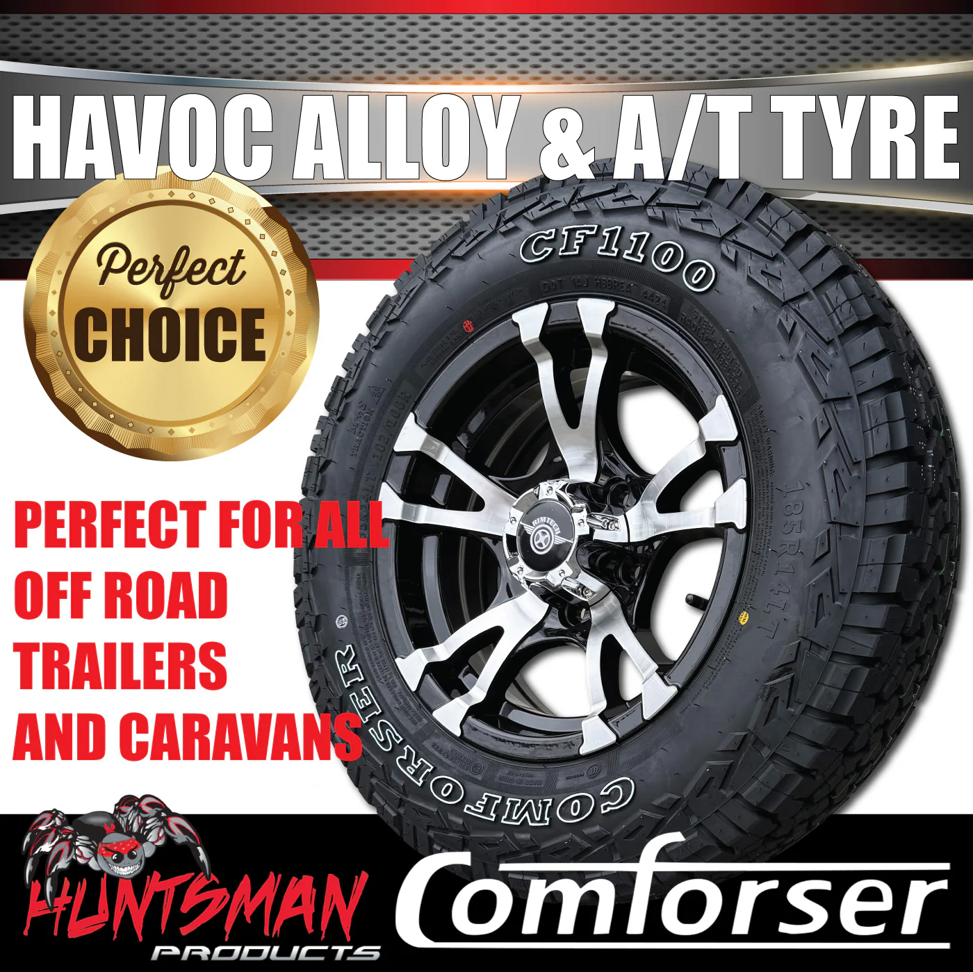 14" & 185R14 LT CF1100 Ford Stud Havoc Trailer Caravan Mag Rim & All Terrain Tyre - Image 4
