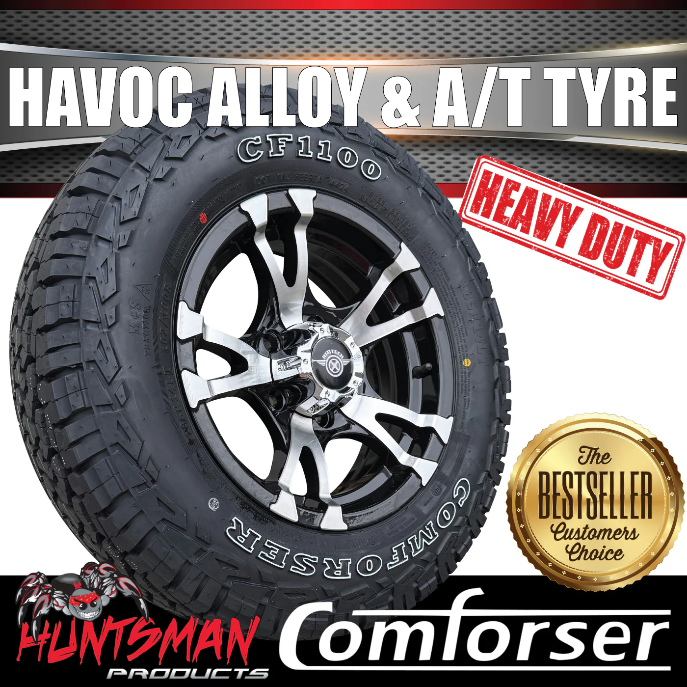 14" & 175/70R14 RA1100 Ford Stud Havoc Trailer Caravan Mag Rim & All Terrain Tyre