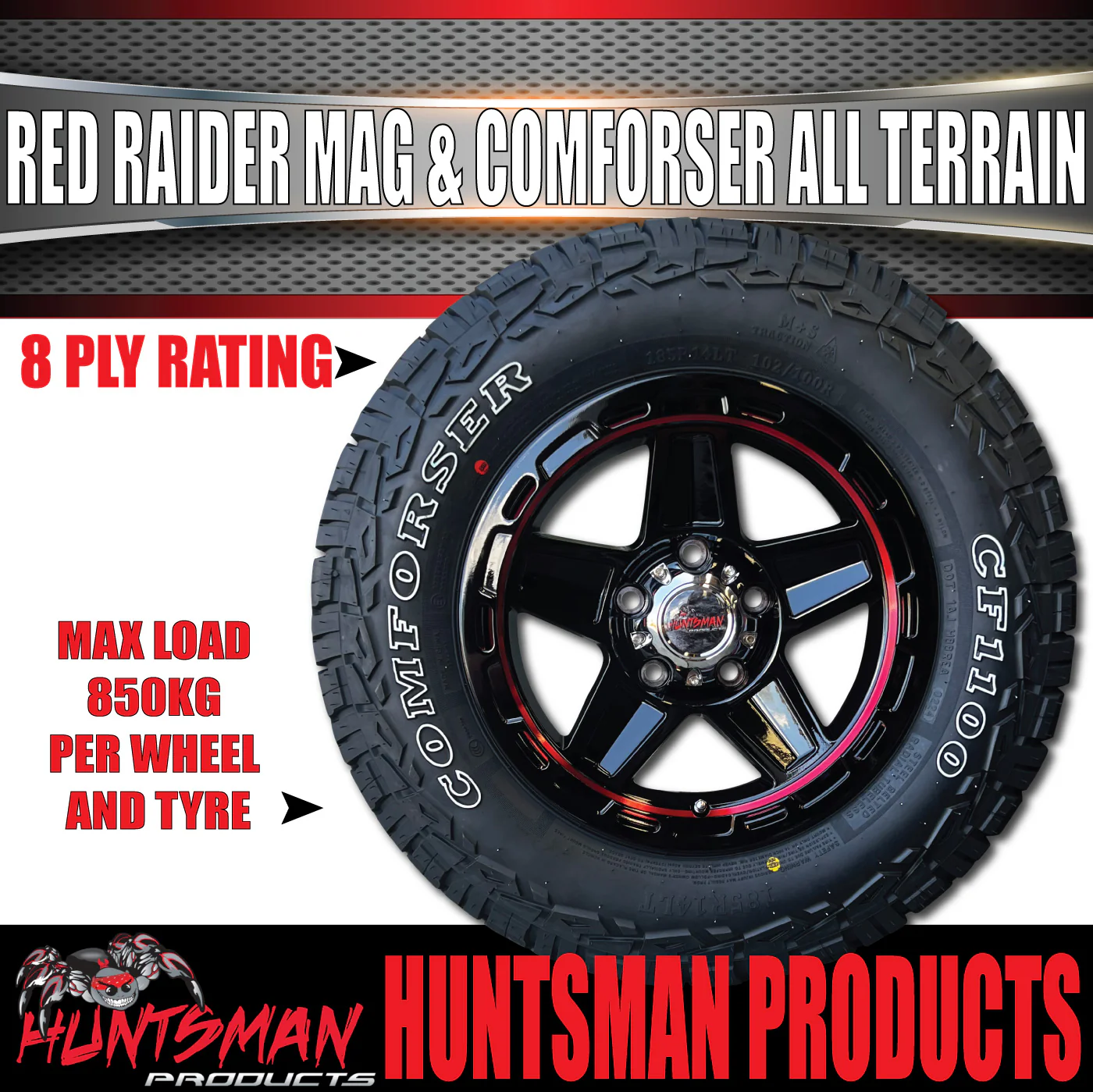 14" & 185R14 LT CF1100 Ford Stud Red Band Raider Trailer Caravan Mag Rim & All Terrain Tyre - Image 7
