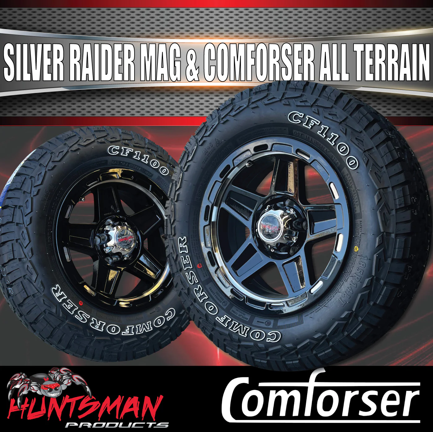 14" & 185R14 LT CF1100 Ford Stud Silver Band Raider Trailer Caravan Mag Rim & All Terrain Tyre
