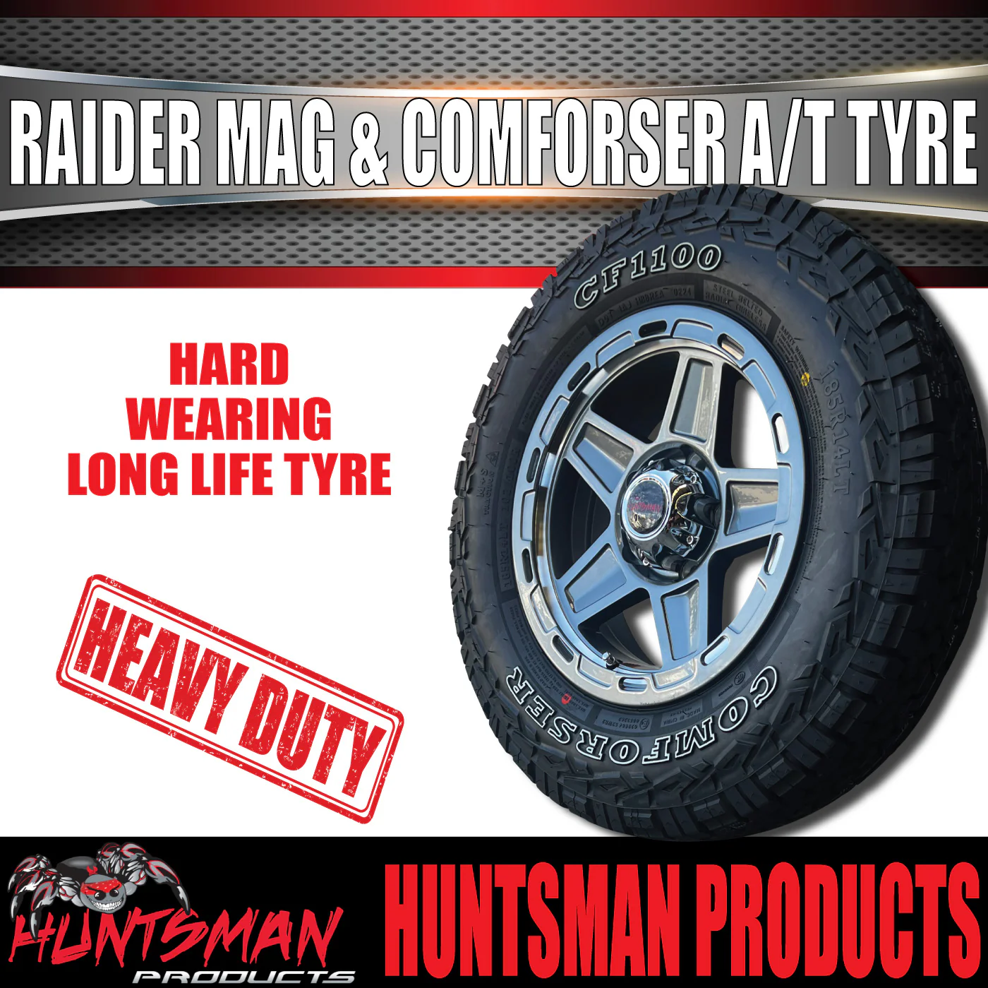 14" & 185R14 LT CF1100 Ford Stud Gunmetal Raider Trailer Caravan Mag Rim & All Terrain Tyre - Image 5