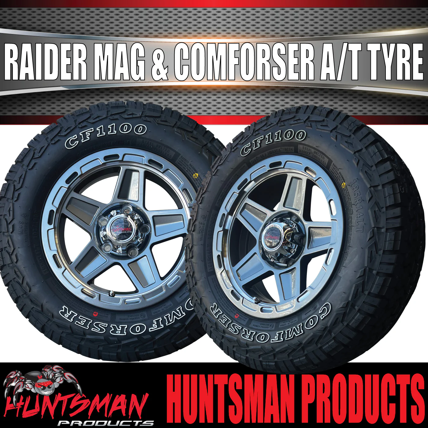 14" & 185R14 LT CF1100 Ford Stud Gunmetal Raider Trailer Caravan Mag Rim & All Terrain Tyre - Image 7