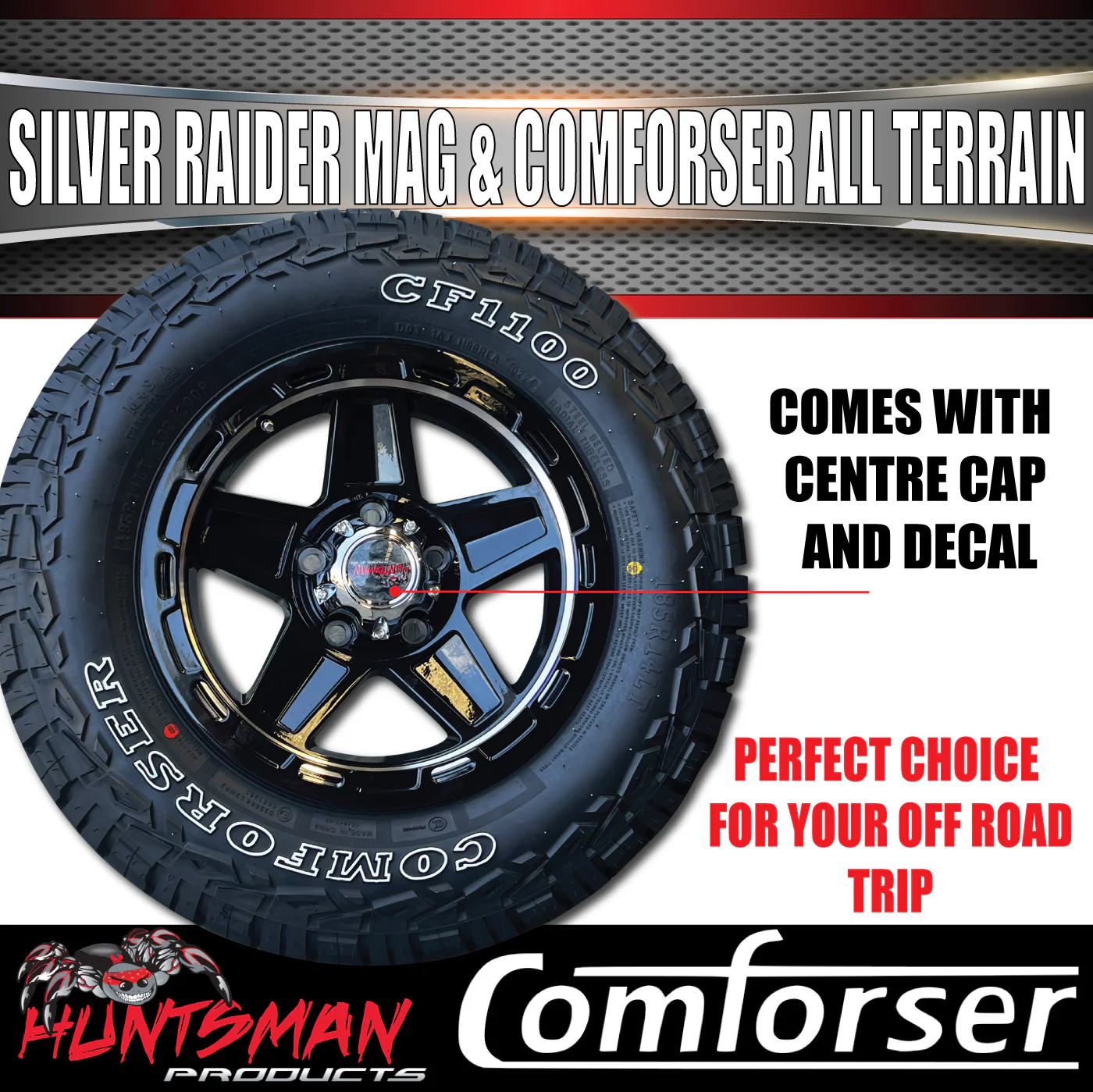 14" & 185R14 LT CF1100 Ford Stud Silver Band Raider Trailer Caravan Mag Rim & All Terrain Tyre - Image 2