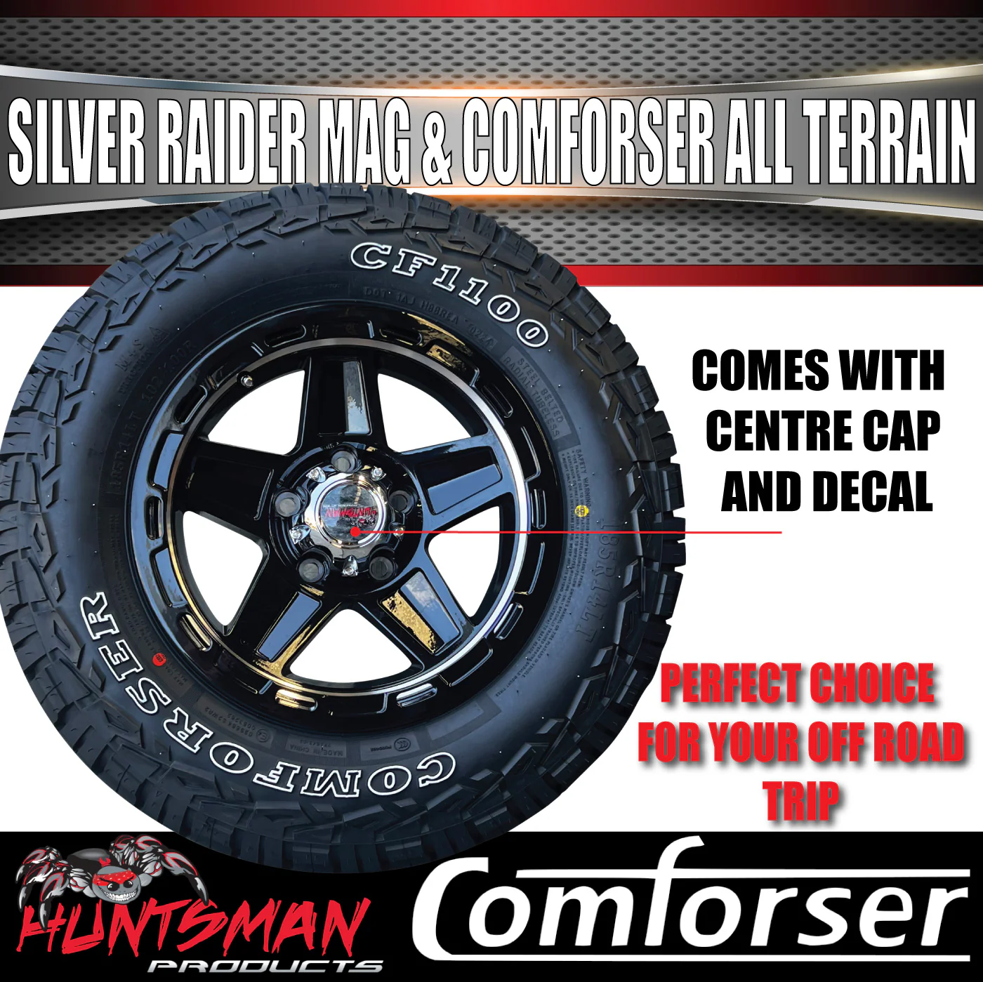 14" & 185R14 LT CF1100 Ford Stud Silver Band Raider Trailer Caravan Mag Rim & All Terrain Tyre - Image 7