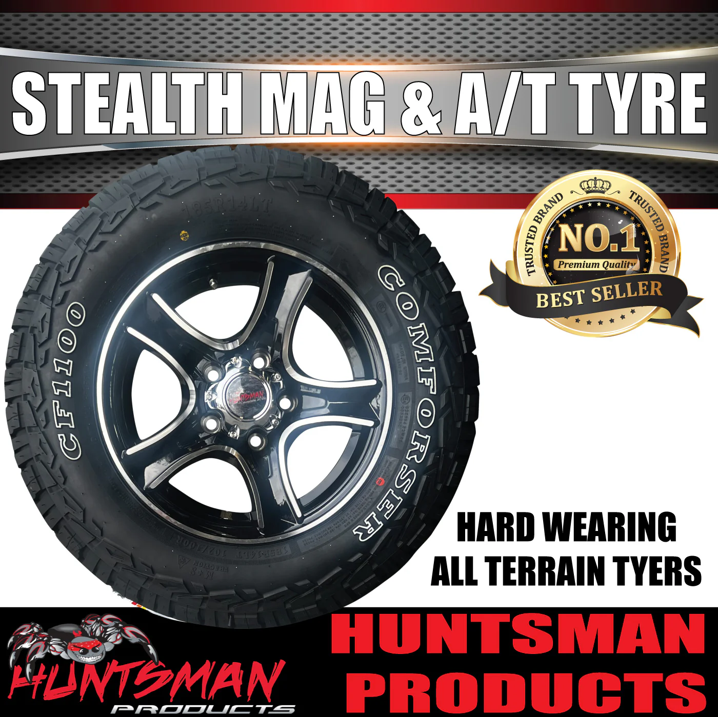 14" & 185R14 LT CF1100 HT Holden Stealth Trailer Caravan Mag Wheel Rim & All Terrain Tyre - Image 9