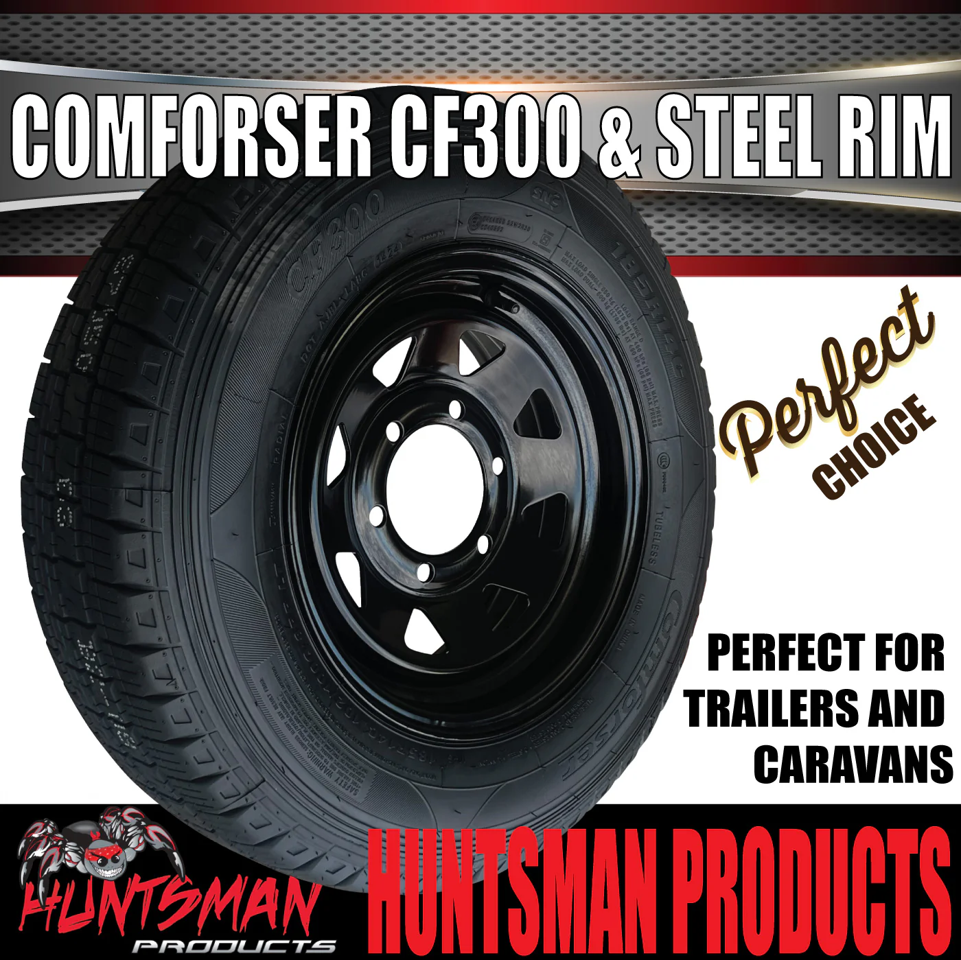 14x6 & 185R14C LT Caravan Trailer 6 Stud L/C Black Sunraysia Wheel Rim & Comforser CF300 Tyre 185 14 - Image 4