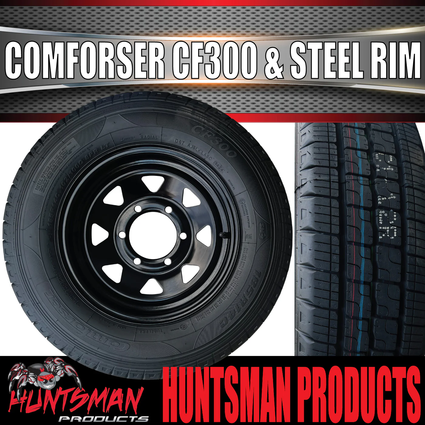 14x6 & 195R14C Sunraysia Black Caravan Trailer 6 Stud Wheel Rim & Comforser CF300 Tyre 6/139.7 195 14 - Image 2