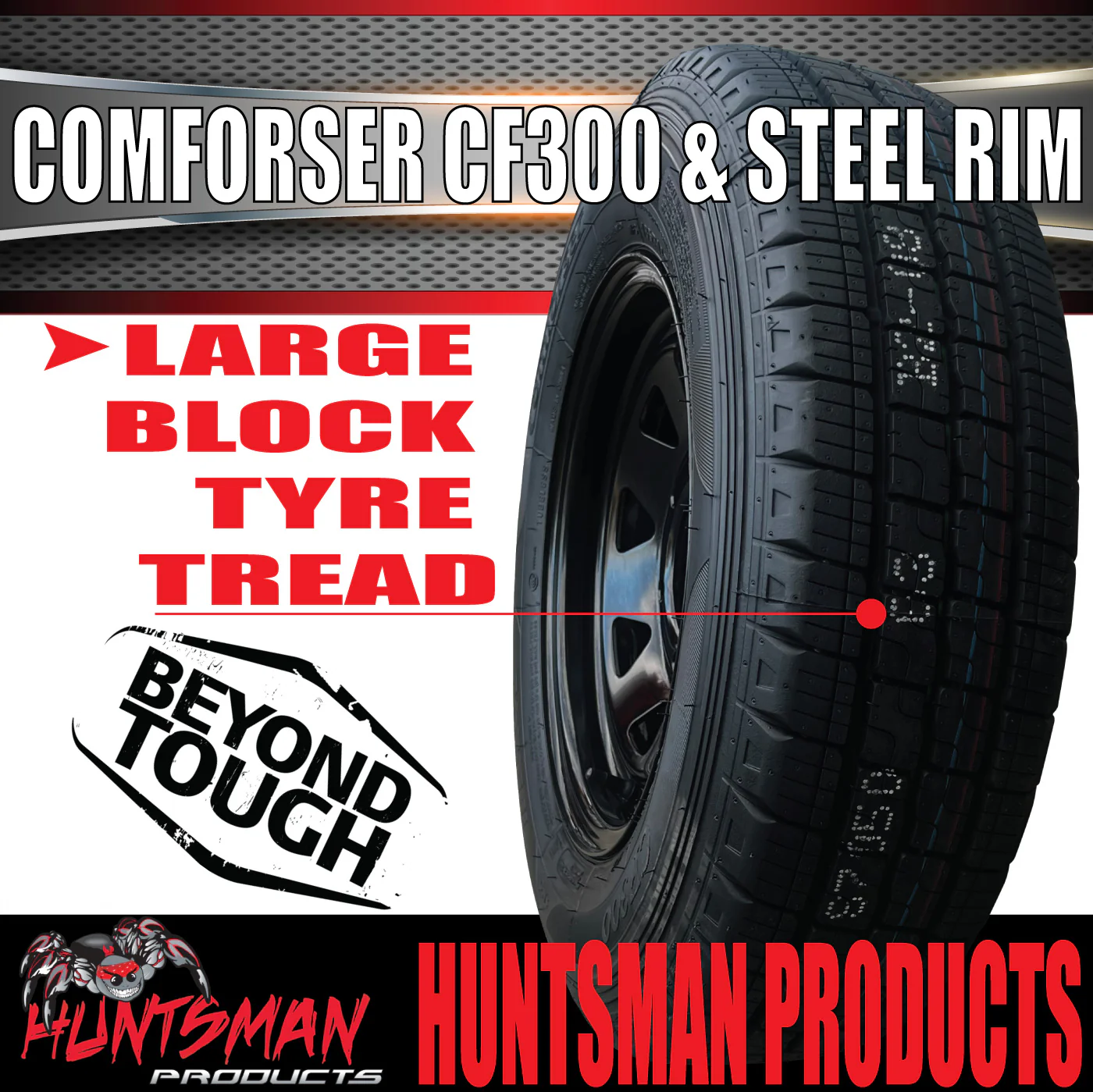 14x6 & 195R14C Sunraysia Black Caravan Trailer 6 Stud Wheel Rim & Comforser CF300 Tyre 6/139.7 195 14 - Image 3