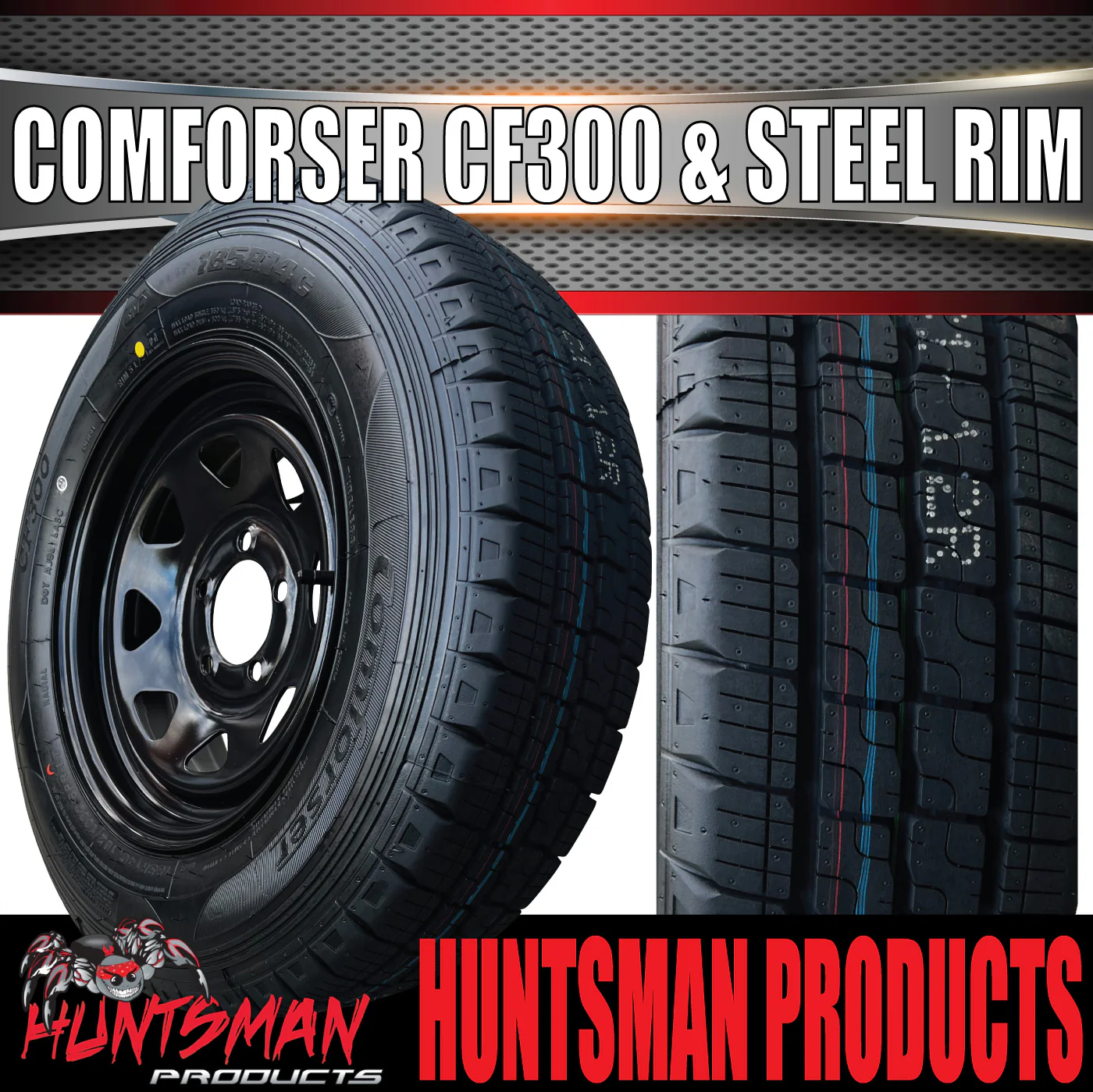 14x6 & 185R14C HQ Black Trailer Caravan Sunraysia Wheel Rim & comforser CF300 Tyre 185 14 - Image 3