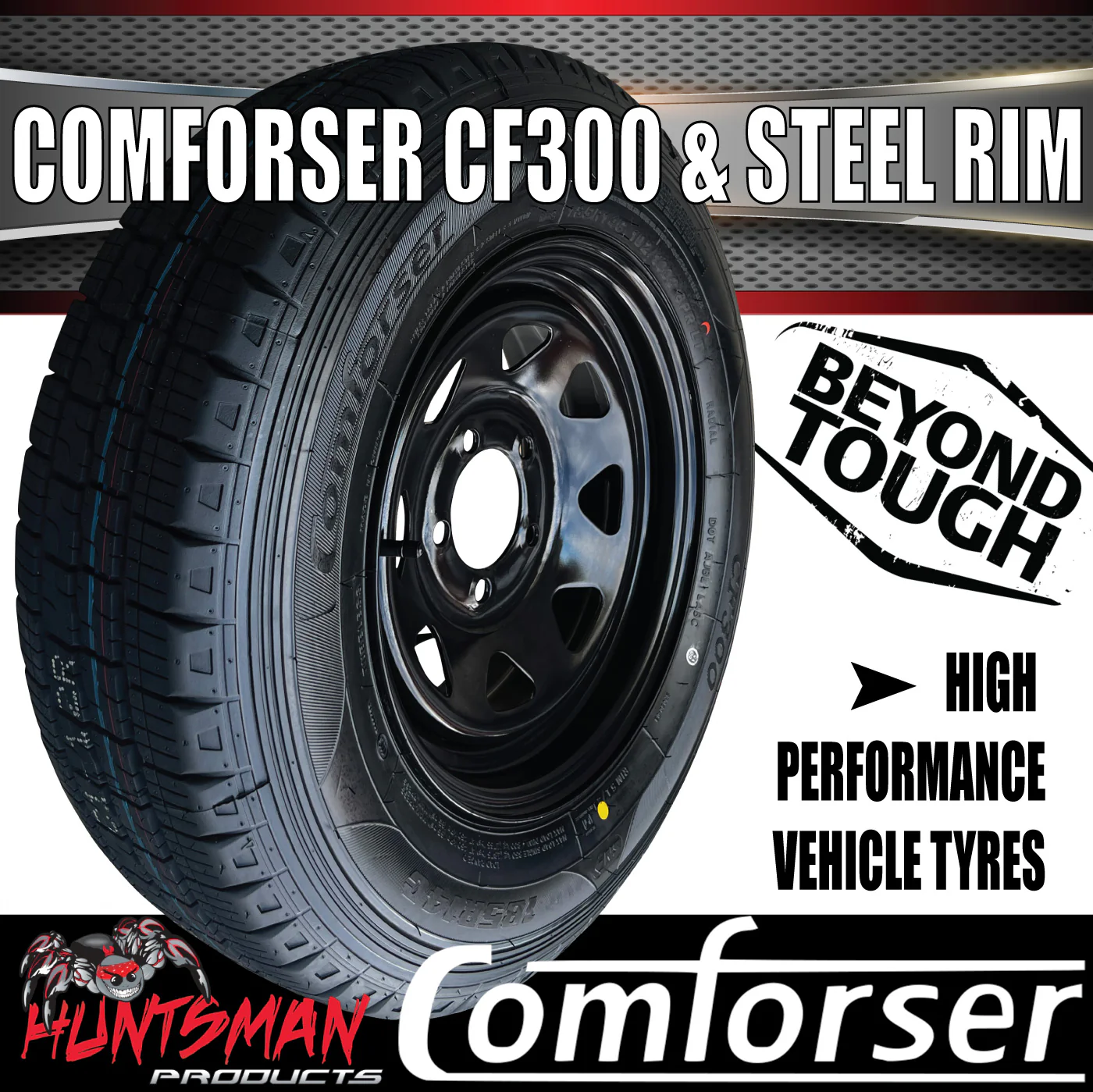 14x6 & 185R14C Ford Pattern Black Trailer Caravan Sunraysia Wheel Rim & Comforser CF300 Tyre 185 14 - Image 2
