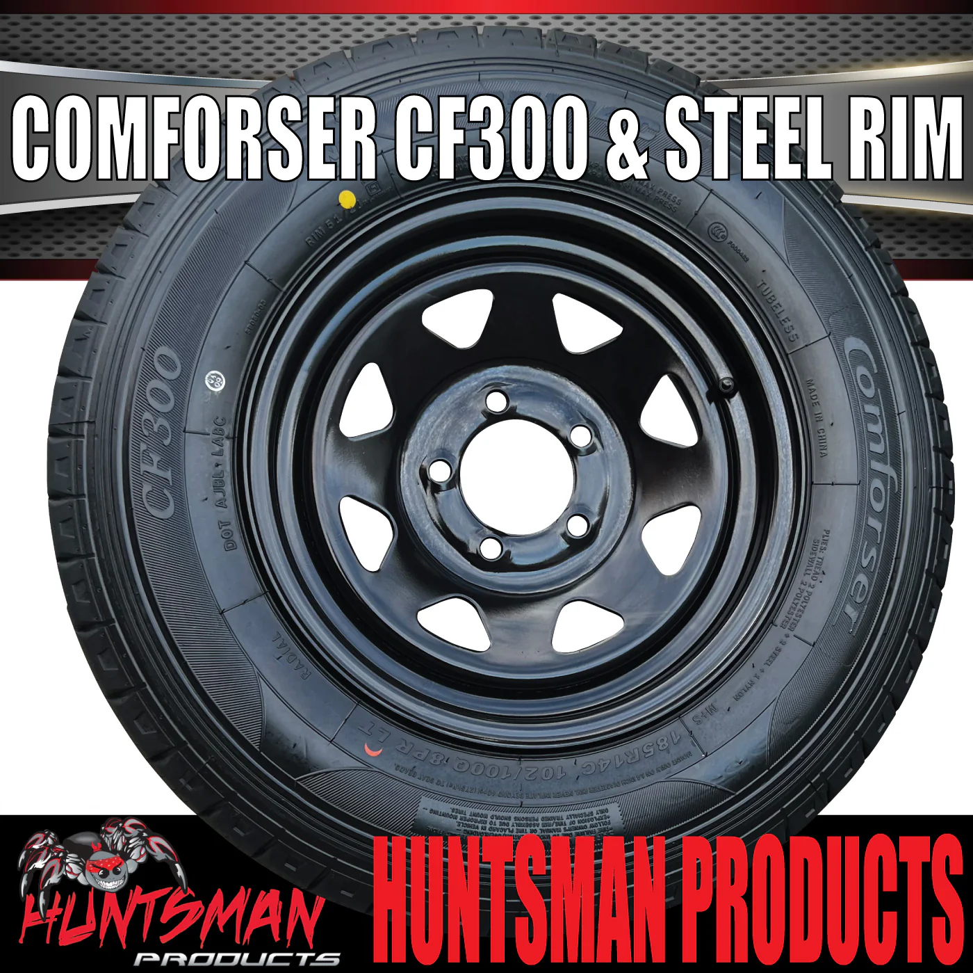 14x6 & 185R14C Ford Pattern Black Trailer Caravan Sunraysia Wheel Rim & Comforser CF300 Tyre 185 14 - Image 3