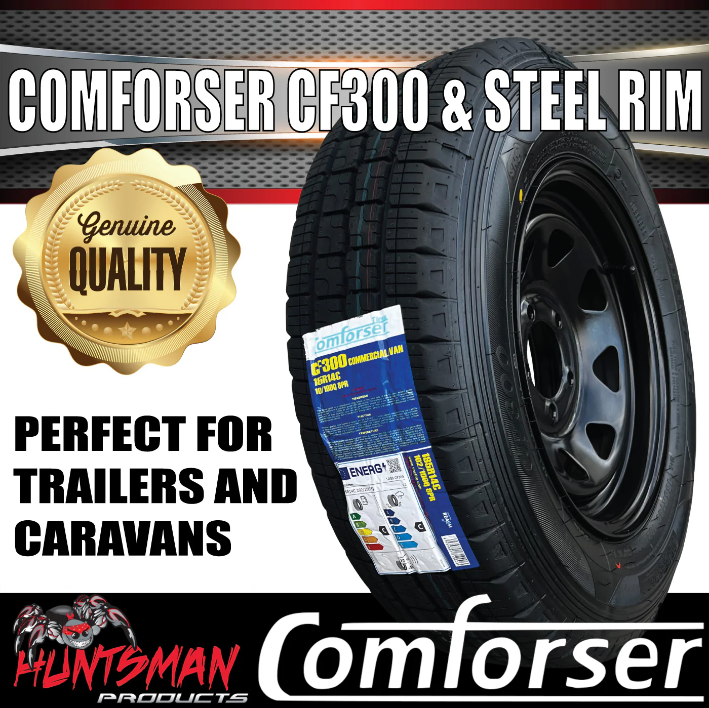 14x6 & 185R14C Ford Pattern Black Trailer Caravan Sunraysia Wheel Rim & Comforser CF300 Tyre 185 14 - Image 6