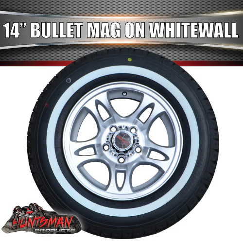 14" Bullet Caravan Trailer Mag Wheel & 195R14C Whitewall Tyre Suits Ford. 195 14 - Image 2