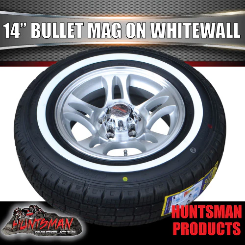 14" Bullet Caravan Trailer Mag Wheel & 195R14C Whitewall Tyre Suits Ford. 195 14 - Image 4