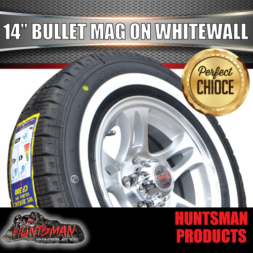 14" Bullet Caravan Trailer Mag Wheel & 195R14C Whitewall Tyre Suits Ford. 195 14 - Image 5