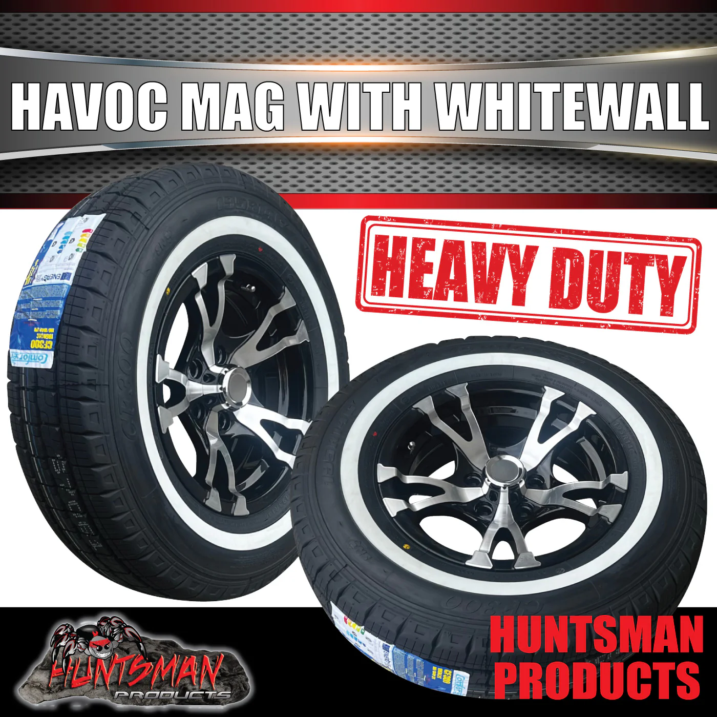 14" Caravan Trailer Havoc Alloy Mag & 185R14C Whitewall Tyre suit Ford Pattern.