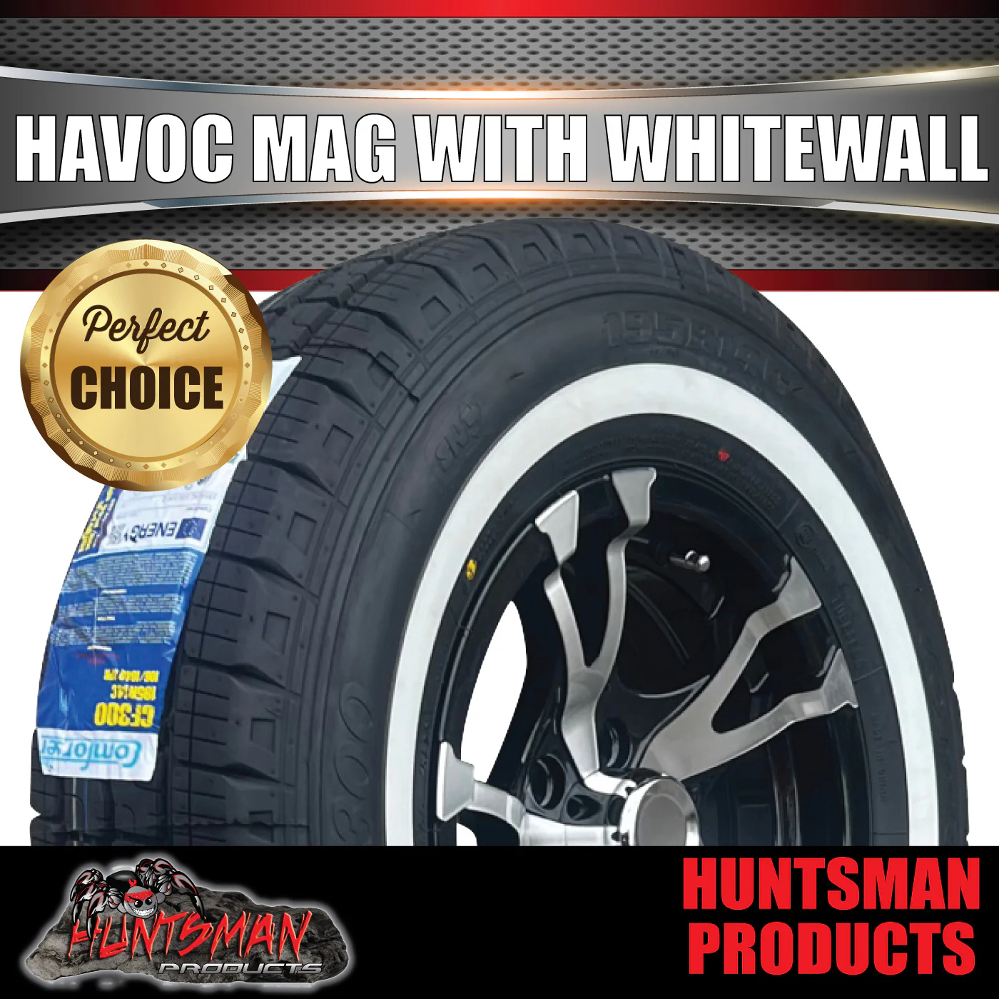 14" Caravan Trailer Havoc Alloy Mag & 185R14C Whitewall Tyre suit Ford Pattern. - Image 6