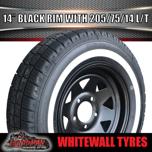 14" Ford Pattern Trailer Caravan Black Steel Rim & 205/75R14C Whitewall Tyre. 205 75 14 - Image 3