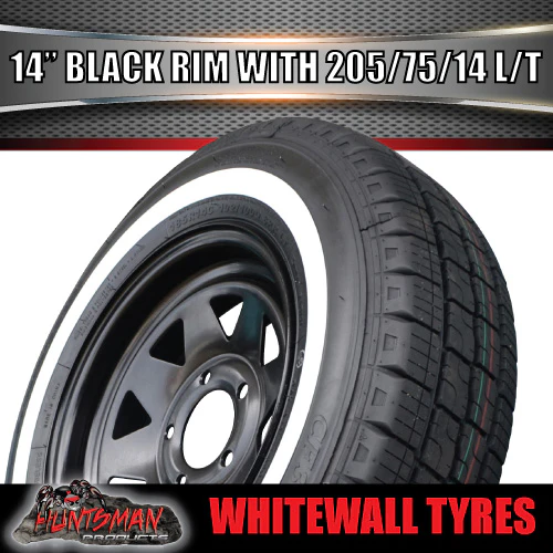 14" Ford Pattern Trailer Caravan Black Steel Rim & 205/75R14C Whitewall Tyre. 205 75 14 - Image 4