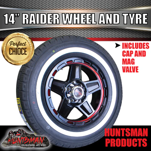 14" Trailer Caravan Ford Pattern Raider Mag & 205/75R14C Whitewall Tyre. 205 75 14 - Image 3
