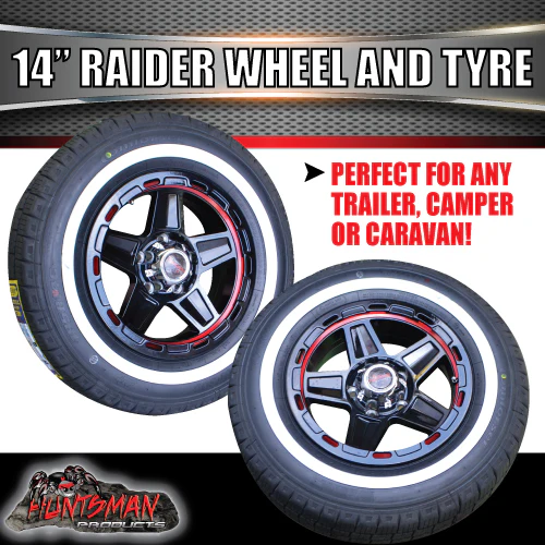 14" Trailer Caravan Ford Pattern Raider Mag & 205/75R14C Whitewall Tyre. 205 75 14 - Image 5
