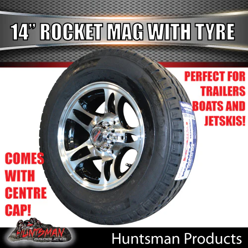 14" Trailer Caravan Ford pattern Rocket Alloy & 195R14C Tyre. 195 14