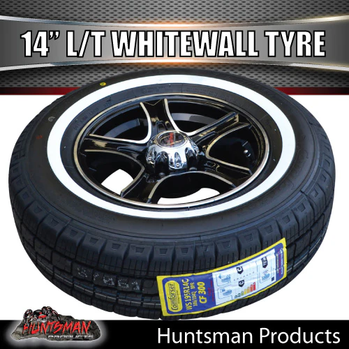 14" Trailer Caravan Ford pattern Stealth Alloy & 195R14C Whitewall Tyre. 195 14 - Image 4