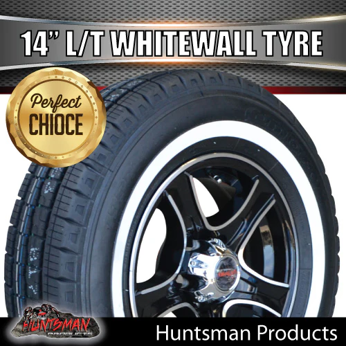 14" Trailer Caravan Ford Pattern Stealth Mag & 205/75R14C Whitewall Tyre. 205 75 14