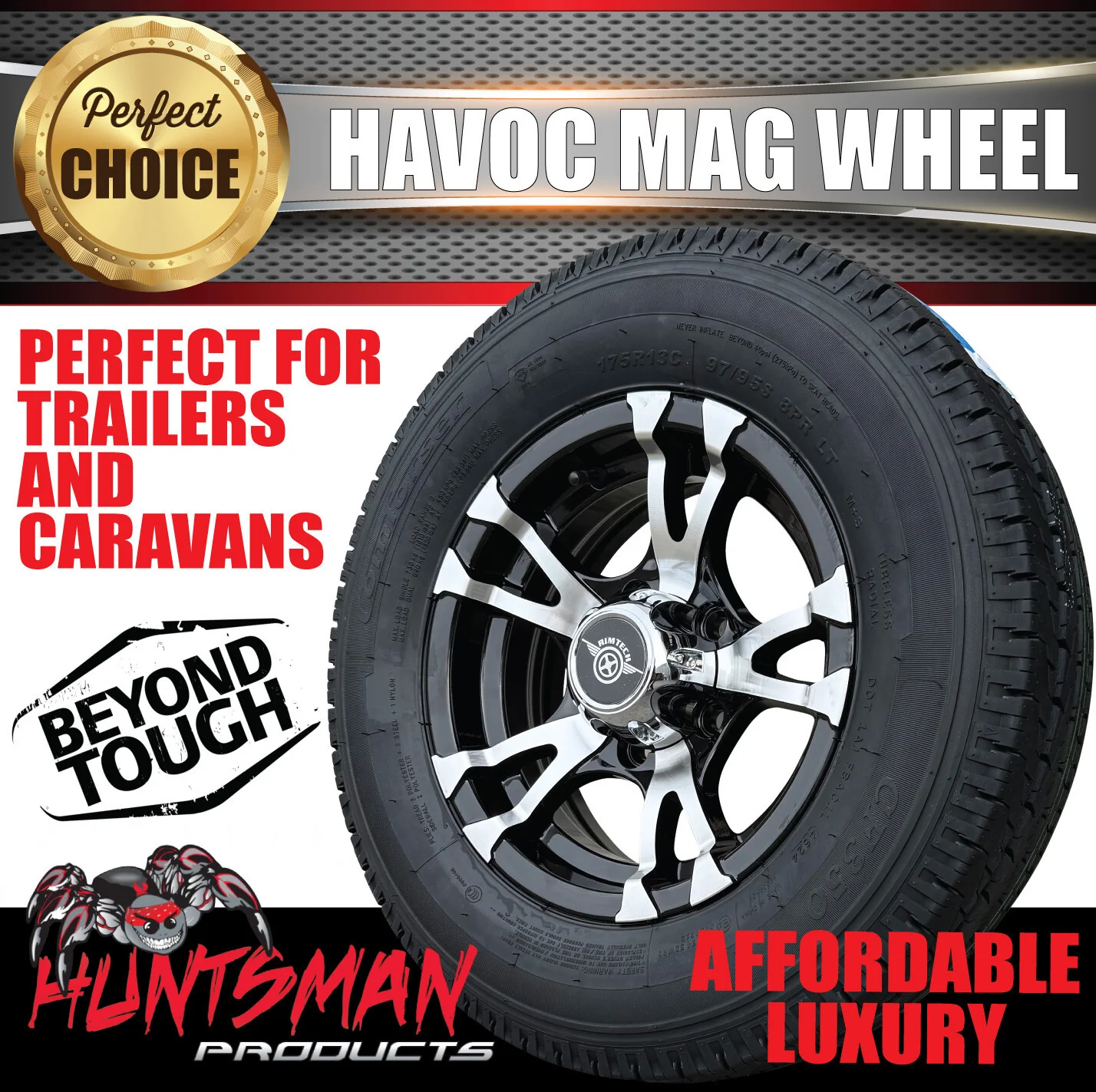 14" Havoc Trailer Caravan Alloy & 185R14C Tyre suits HT Holden pattern. 185 14 - Image 5